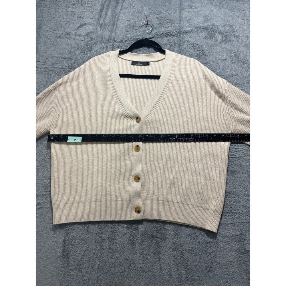 LILLUSORY L Cream V-Neck Button Ribbed Knit Cardigan Sweater Cozy