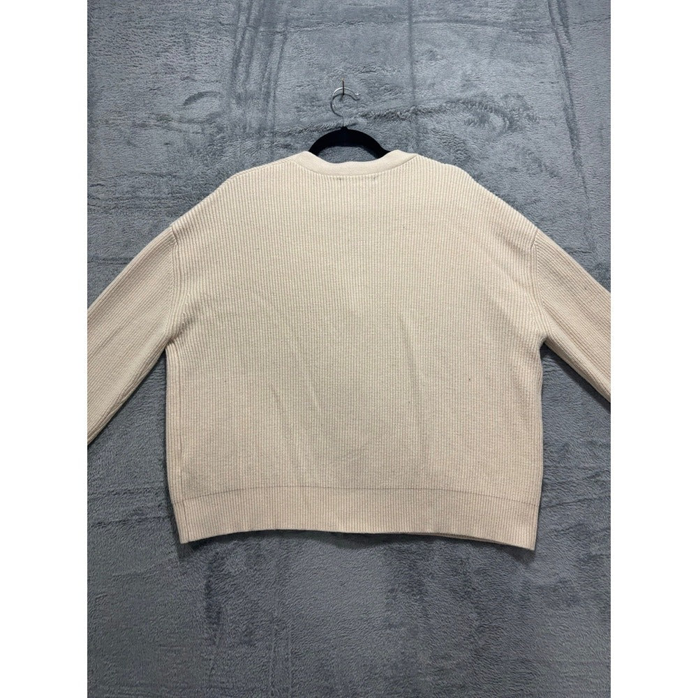LILLUSORY L Cream V-Neck Button Ribbed Knit Cardigan Sweater Cozy