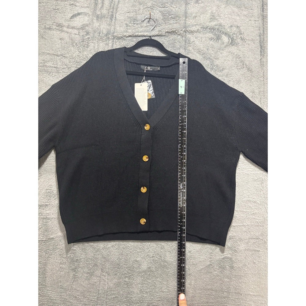 LILLUSORY S Black V-Neck Button Front Cardigan Sweater NWT Cozy
