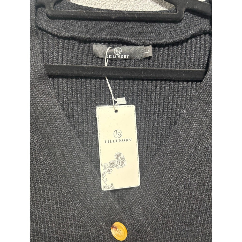 LILLUSORY S Black V-Neck Button Front Cardigan Sweater NWT Cozy