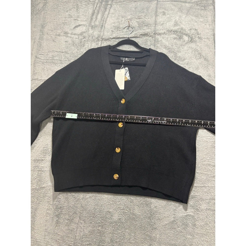 LILLUSORY S Black V-Neck Button Front Cardigan Sweater NWT Cozy
