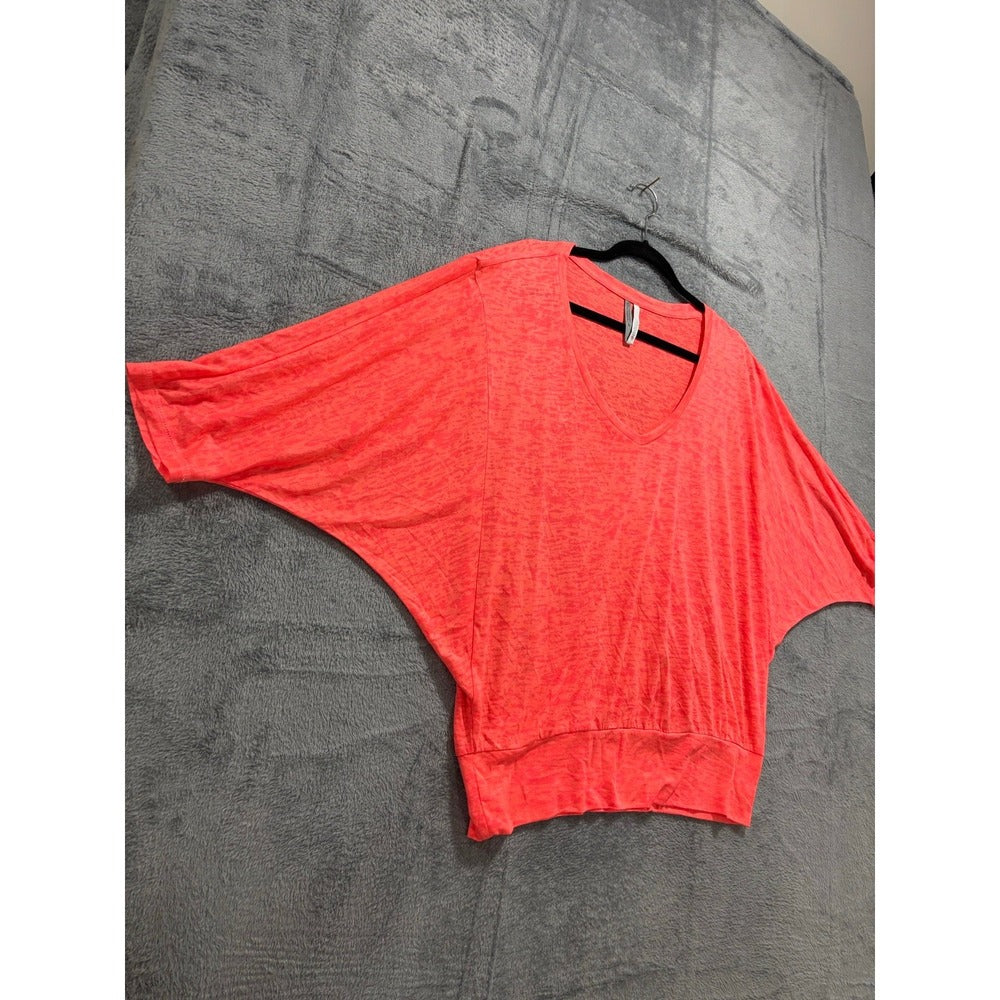 Ideology L Coral Burnout Knit Dolman Top Womens Athleisure Casual Cozy