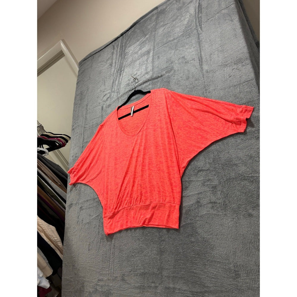 Ideology L Coral Burnout Knit Dolman Top Womens Athleisure Casual Cozy