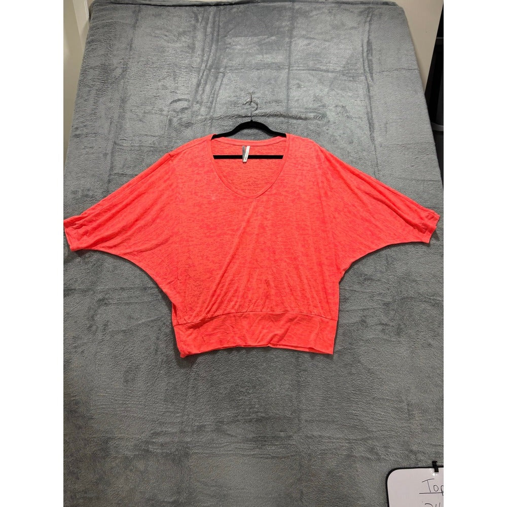 Ideology L Coral Burnout Knit Dolman Top Womens Athleisure Casual Cozy