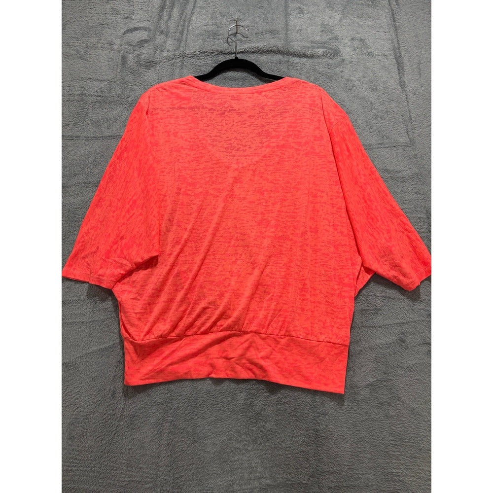 Ideology L Coral Burnout Knit Dolman Top Womens Athleisure Casual Cozy