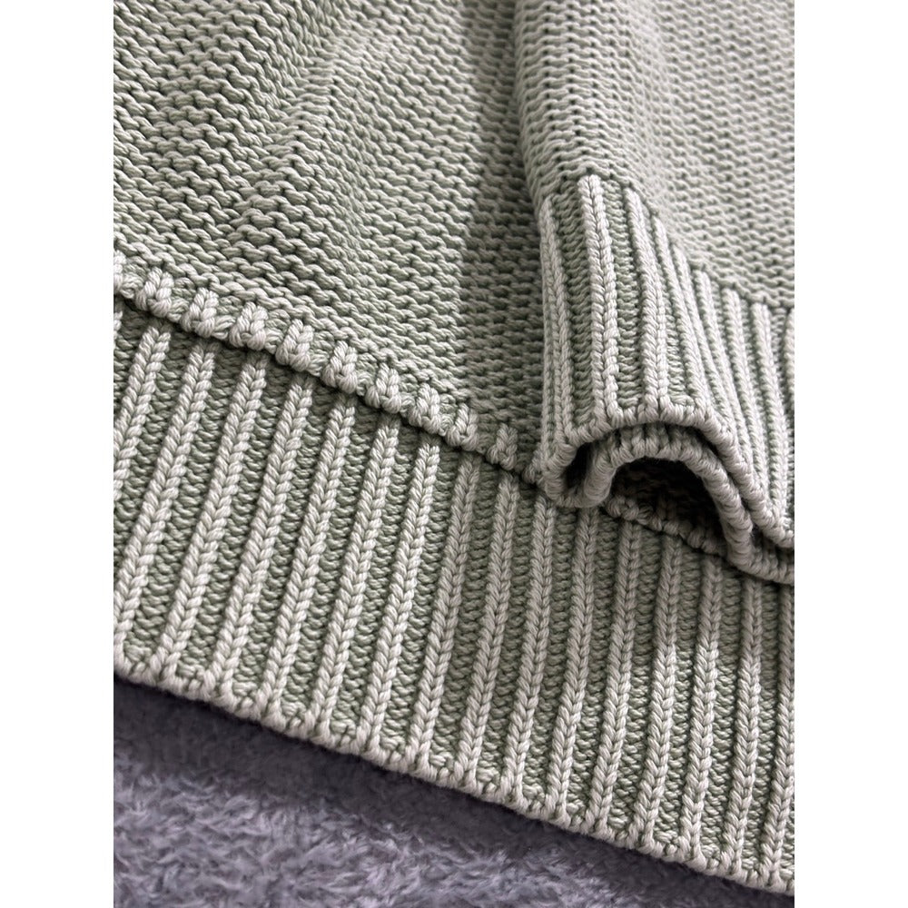 American Eagle L Sage Green V-Neck Shaker Stitch Sweater Womens Boho Casual NEW