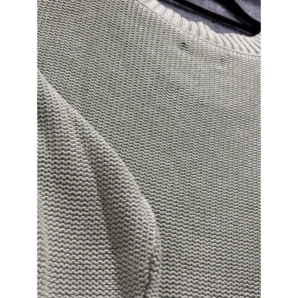 American Eagle L Sage Green V-Neck Shaker Stitch Sweater Womens Boho Casual NEW