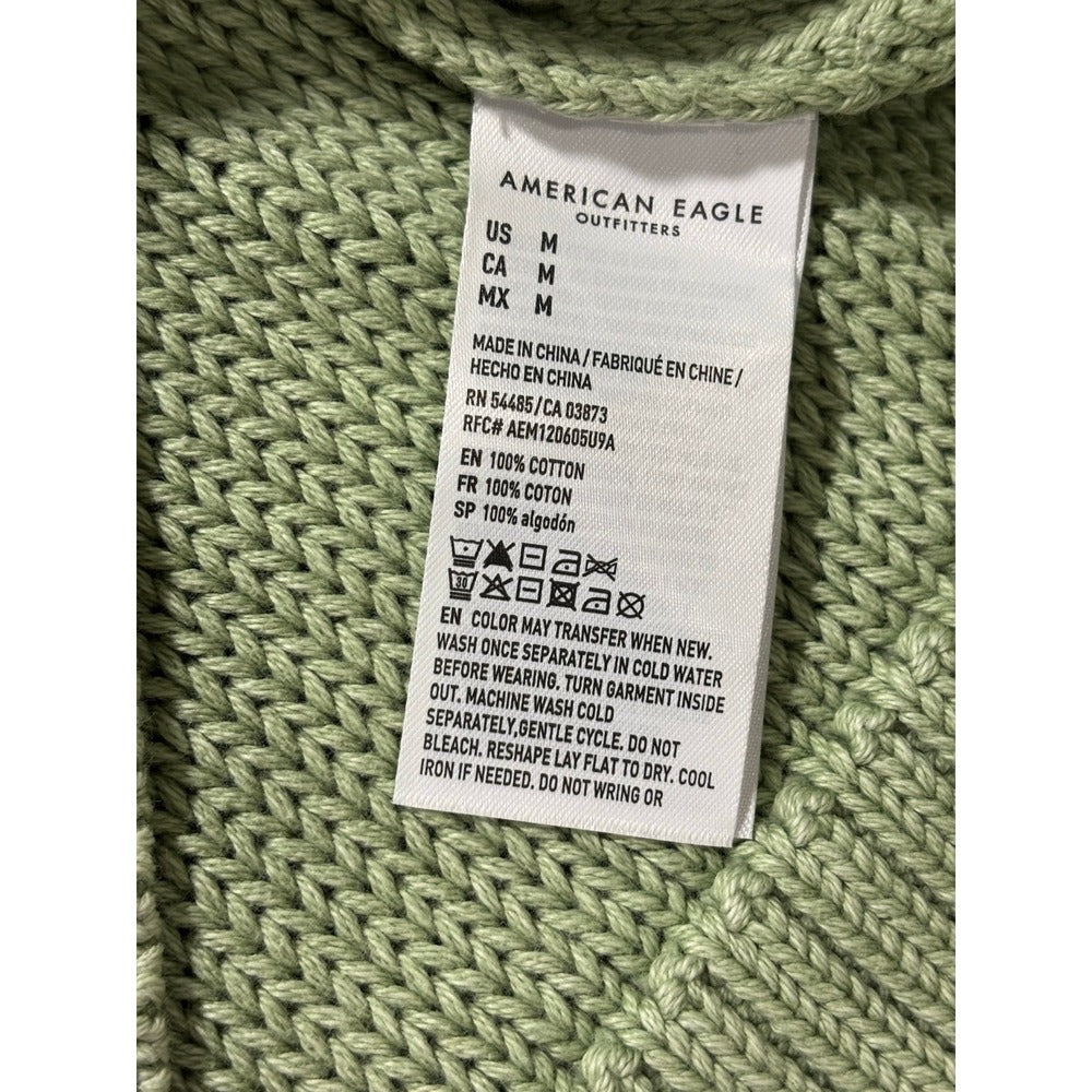American Eagle L Sage Green V-Neck Shaker Stitch Sweater Womens Boho Casual NEW