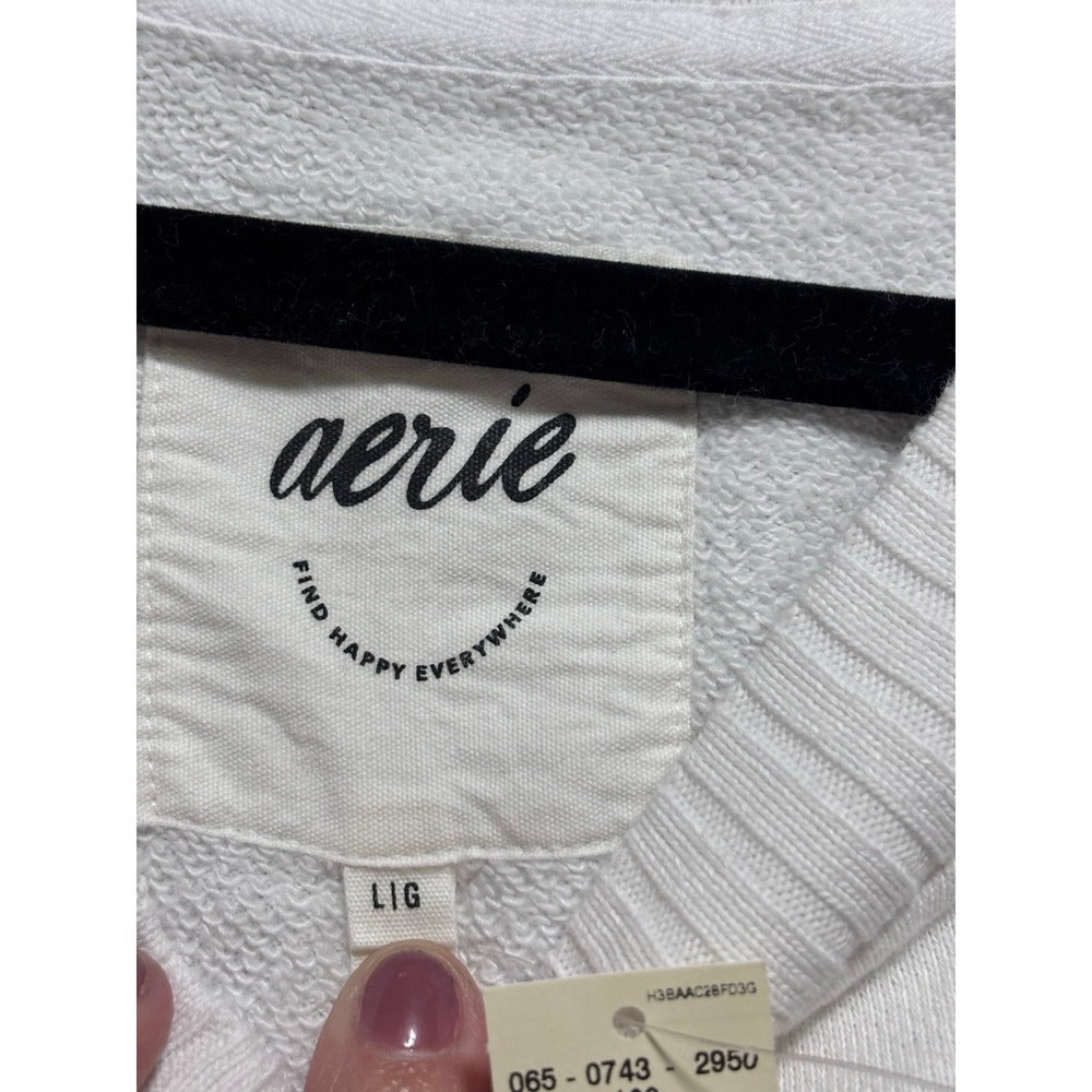 Aerie L White Crewneck Sweatshirt Womens Athleisure Cozy