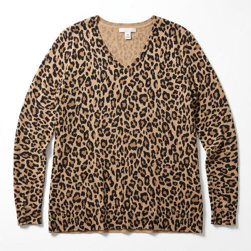 Amazon Essentials Women's Leopard V-Neck Sweater XXL