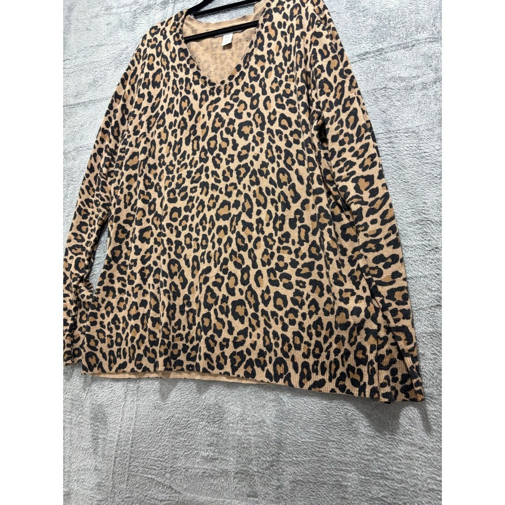 Amazon Essentials XXL Womens Leopard Animal Print V-Neck Sweater Casual Cozy