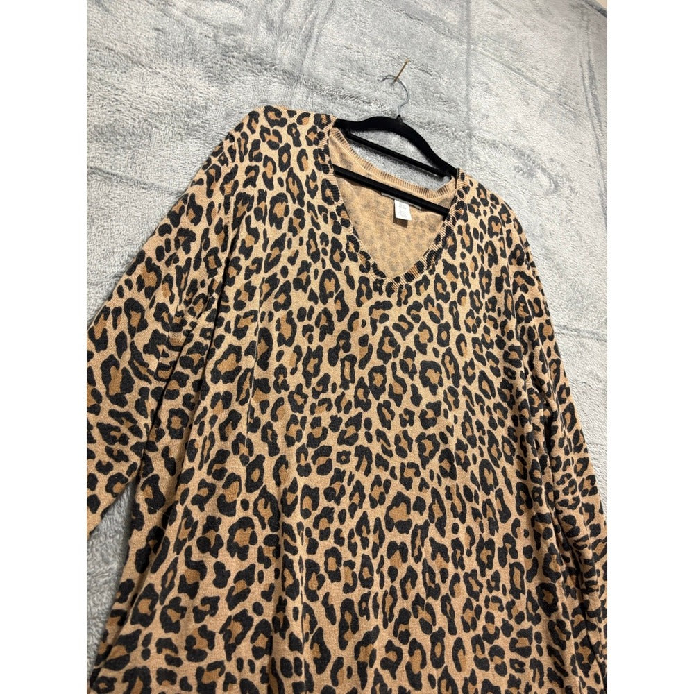 Amazon Essentials XXL Womens Leopard Animal Print V-Neck Sweater Casual Cozy