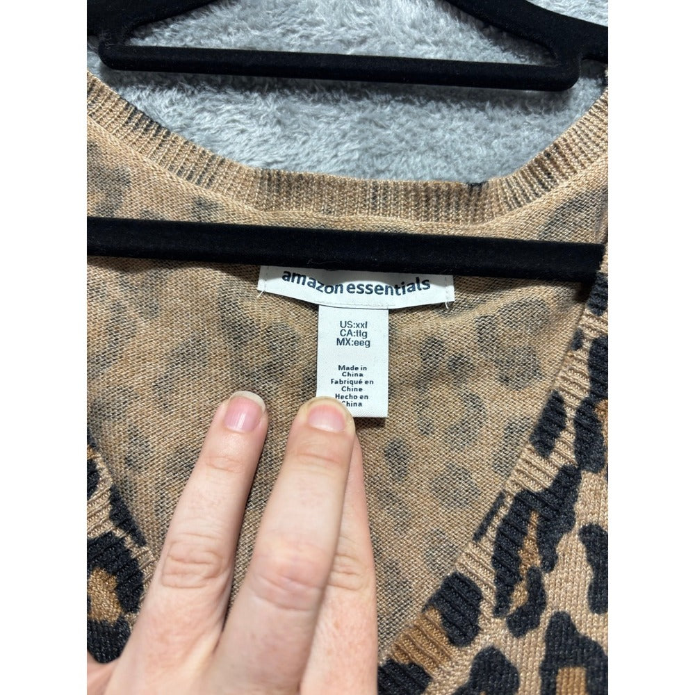 Amazon Essentials XXL Womens Leopard Animal Print V-Neck Sweater Casual Cozy