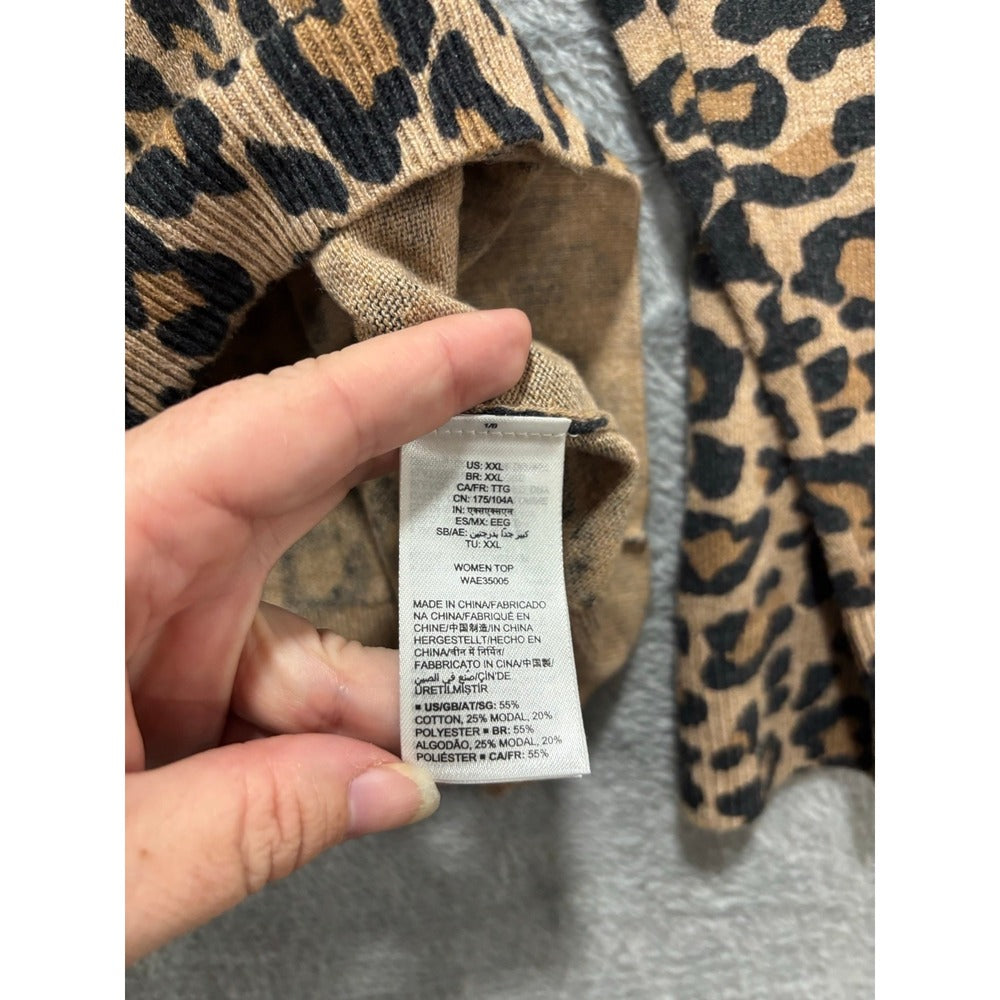 Amazon Essentials XXL Womens Leopard Animal Print V-Neck Sweater Casual Cozy