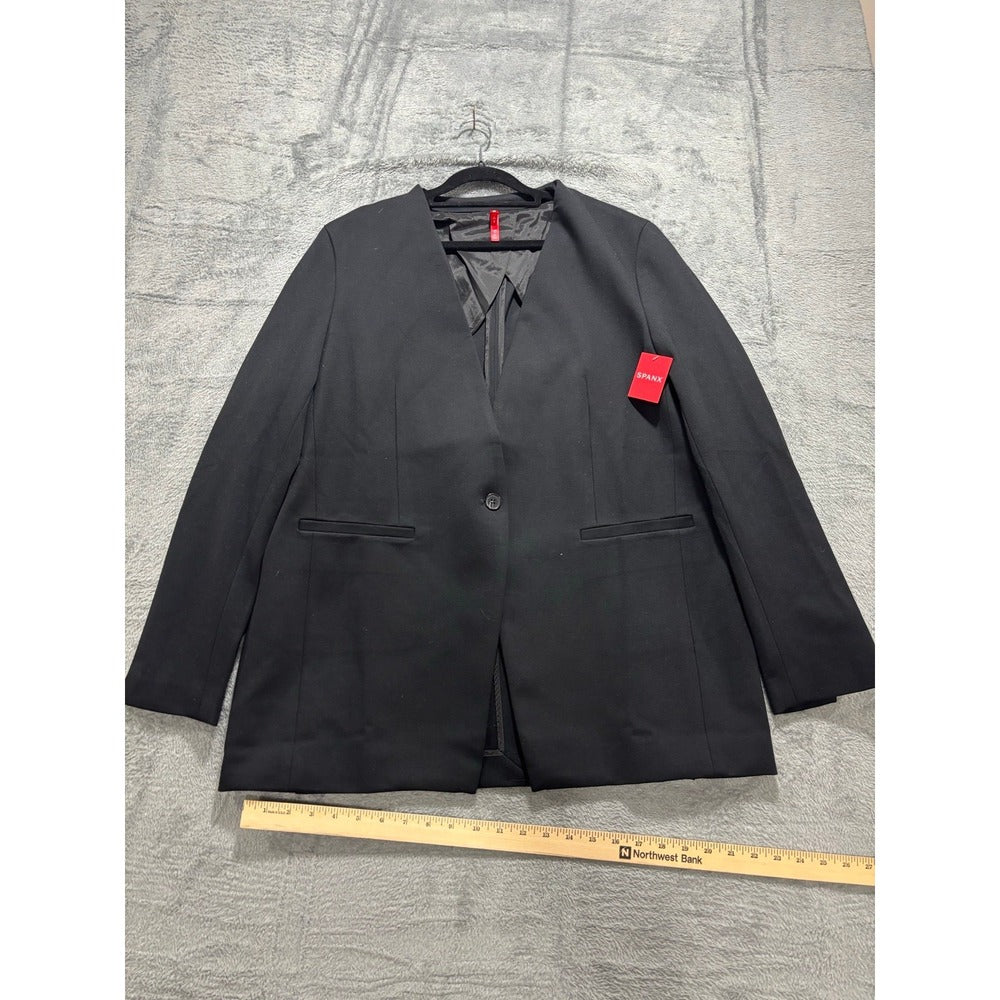 Spanx L Classic Black Womens Perf Collarless Blazer Casual Preppy