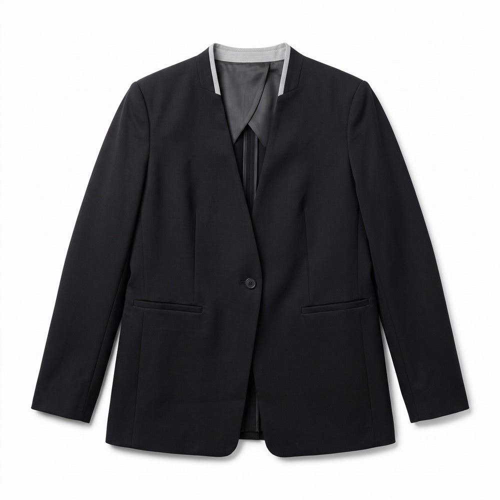 Spanx XL Black Collarless Single Button Blazer Womens Professional Minimalist