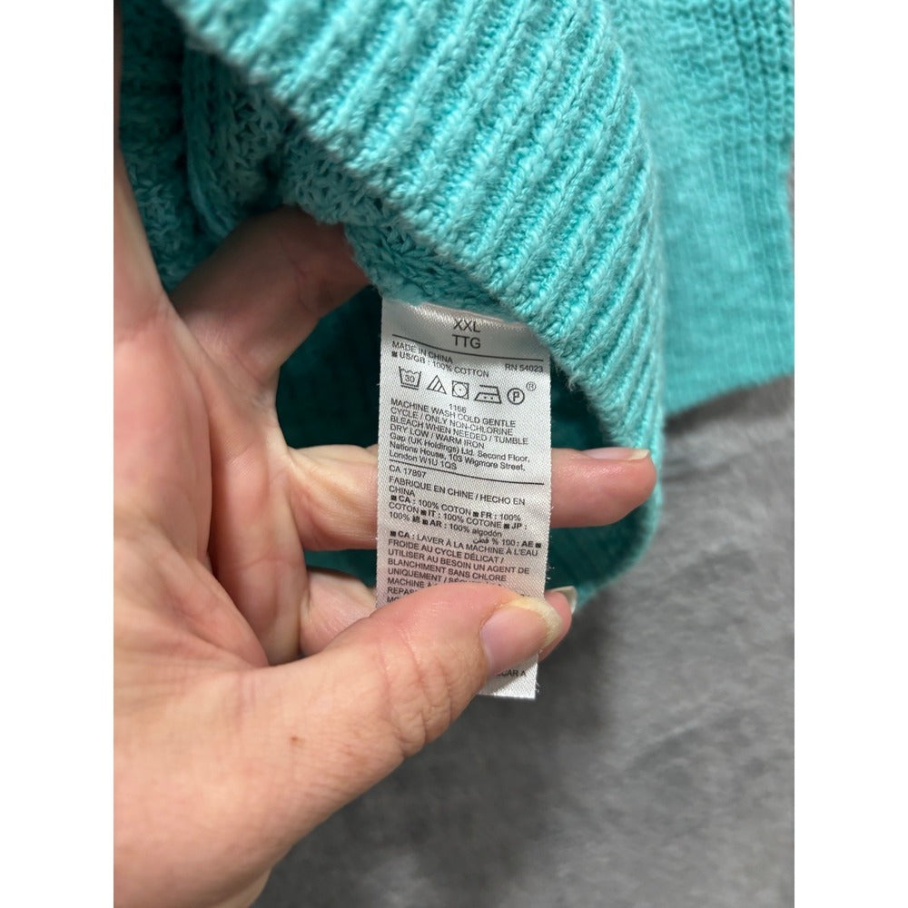 Gap XXL Teal Blue Cotton Chunky Knit Pullover Sweater Womens Casual Boho