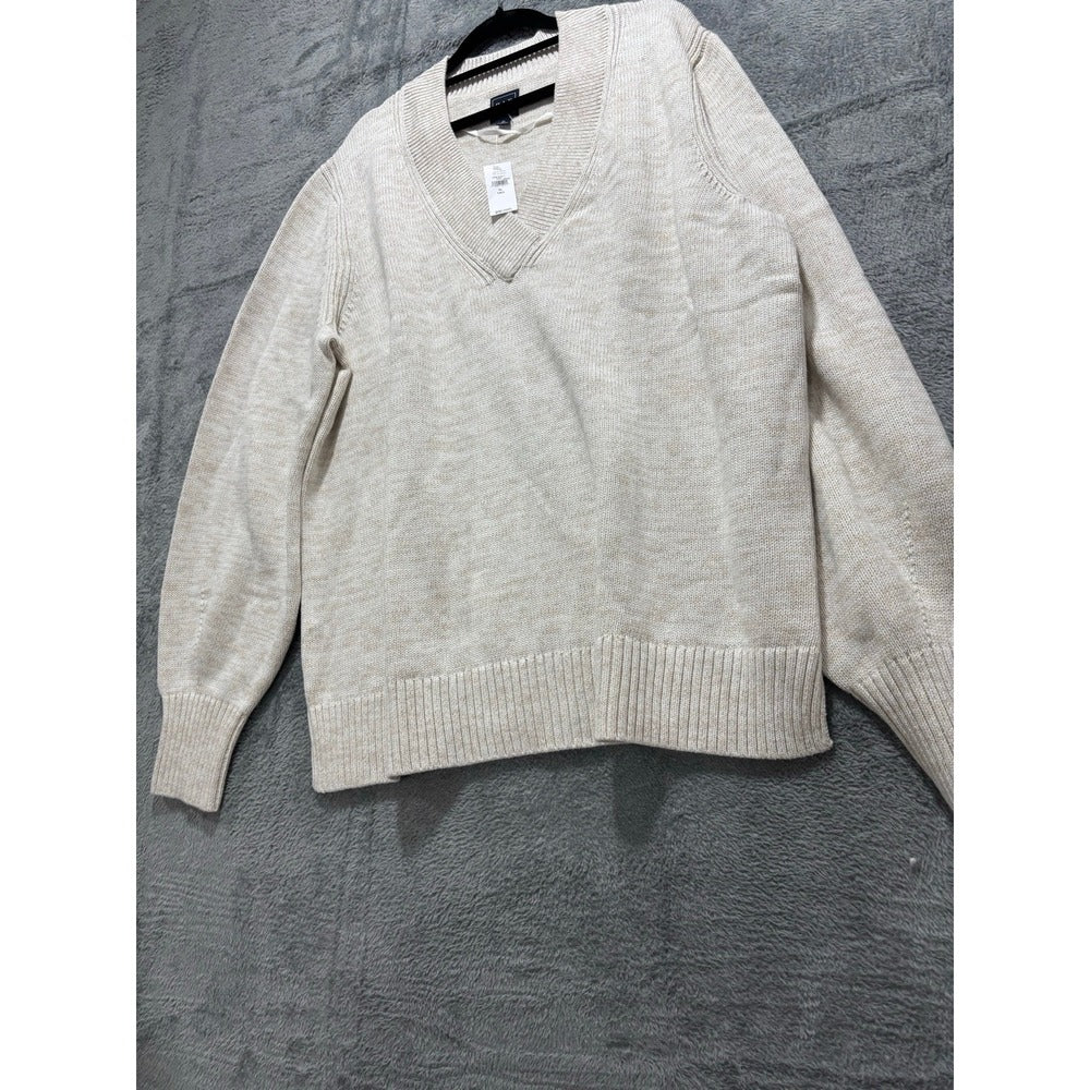 Gap XL Tall Womens Cream V-Neck Sweater Cotton Knit Cozy Preppy Casual