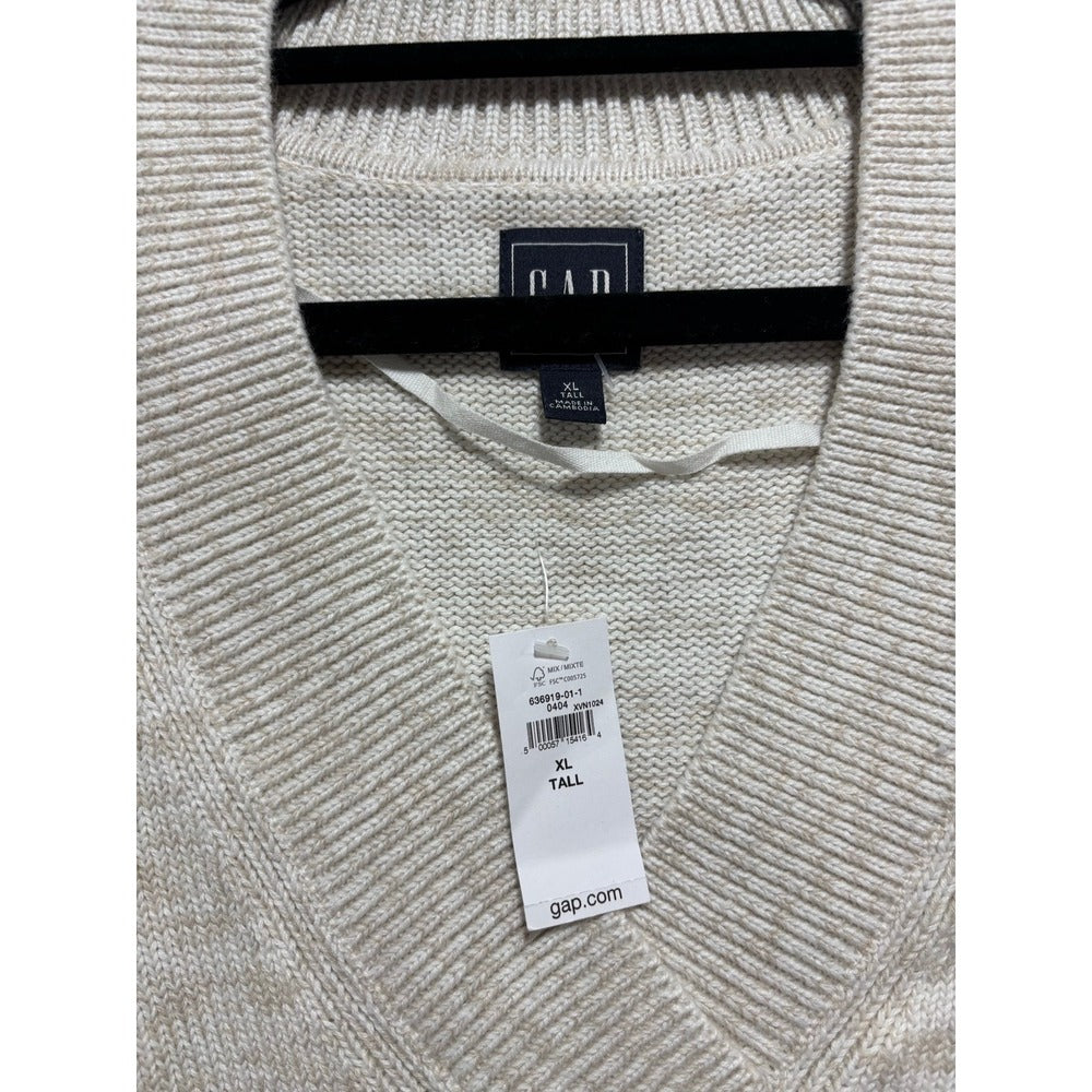 Gap XL Tall Womens Cream V-Neck Sweater Cotton Knit Cozy Preppy Casual