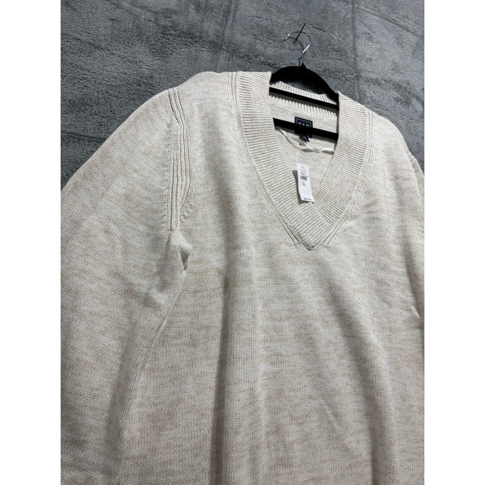 Gap XL Tall Womens Cream V-Neck Sweater Cotton Knit Cozy Preppy Casual