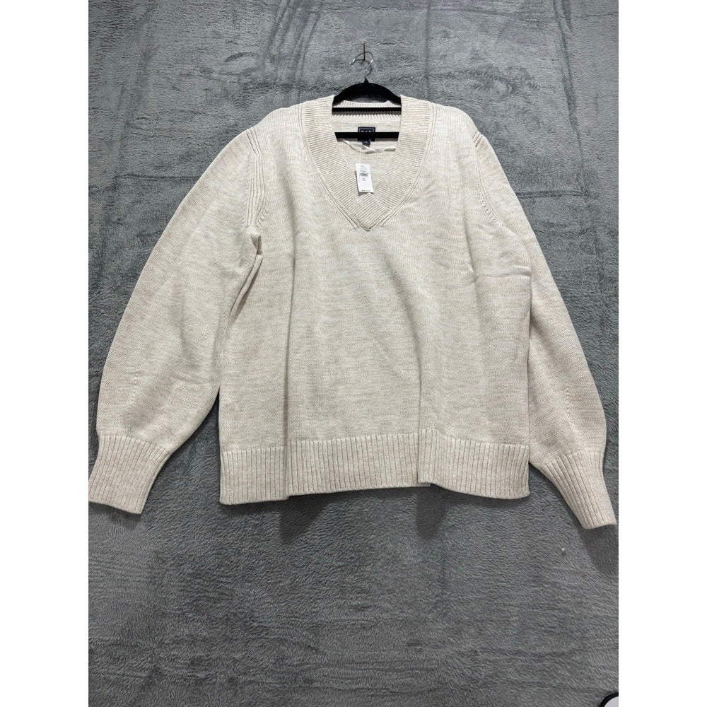 Gap XL Tall Womens Cream V-Neck Sweater Cotton Knit Cozy Preppy Casual