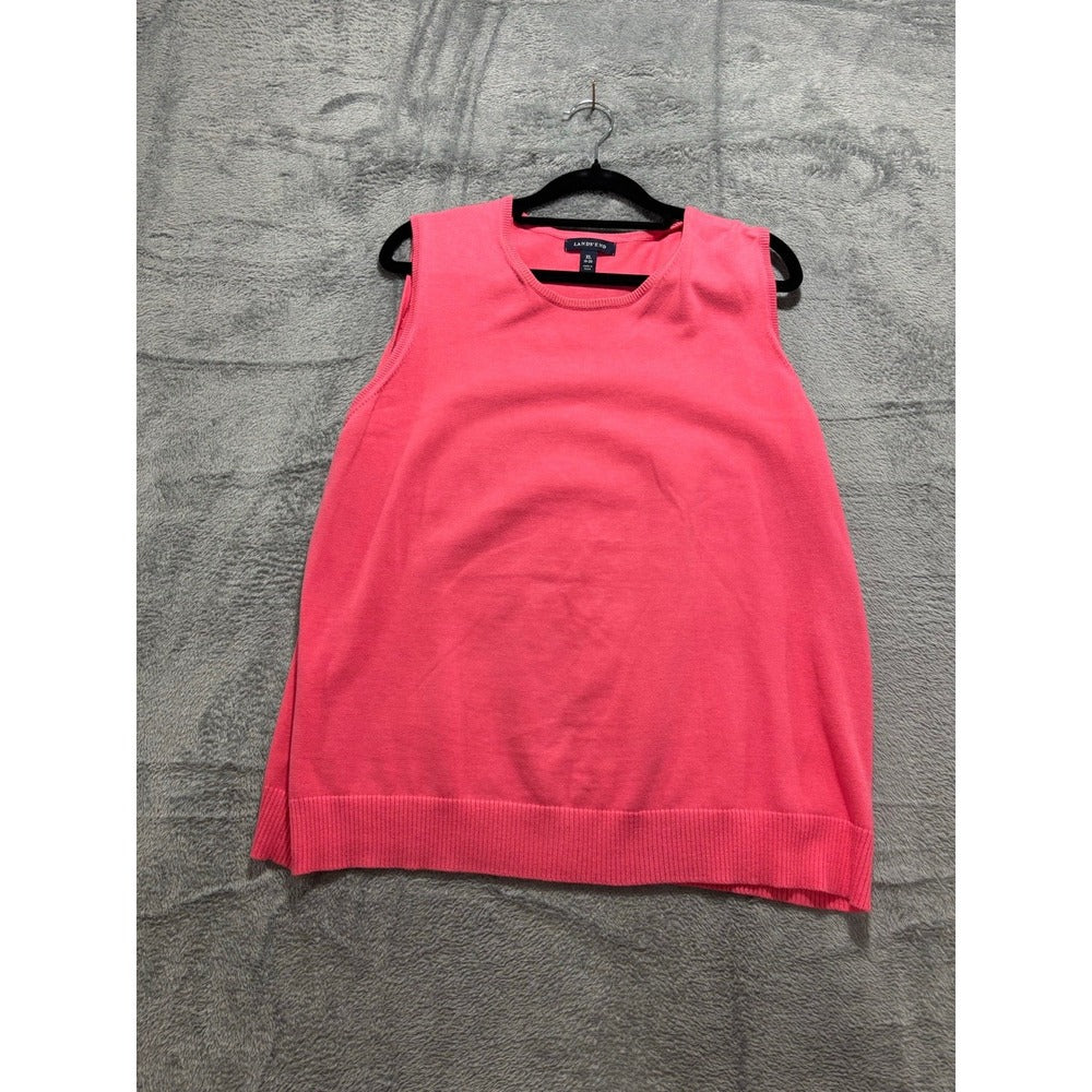 Lands' End XL Pink Sweater Vest Womens Casual Preppy Knit Sleeveless Top