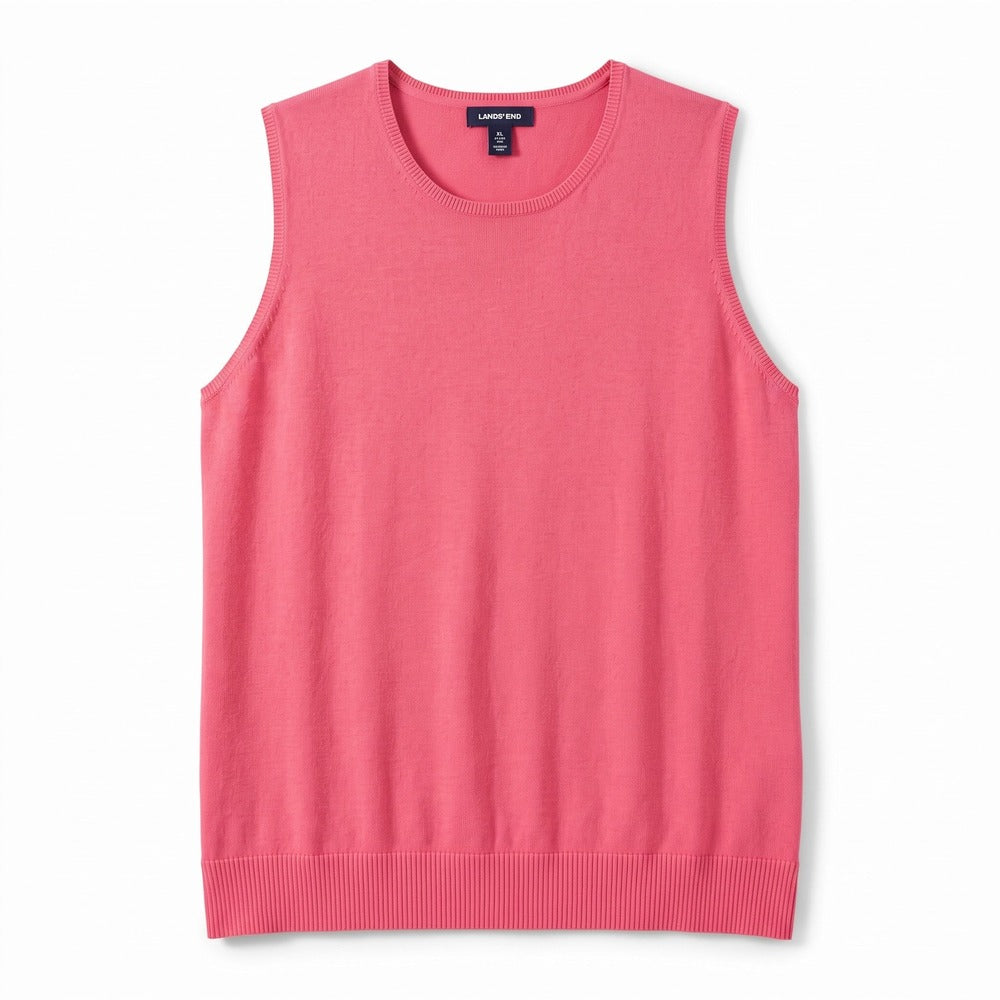 Lands' End XL Pink Sweater Vest Womens Casual Preppy Knit Sleeveless Top