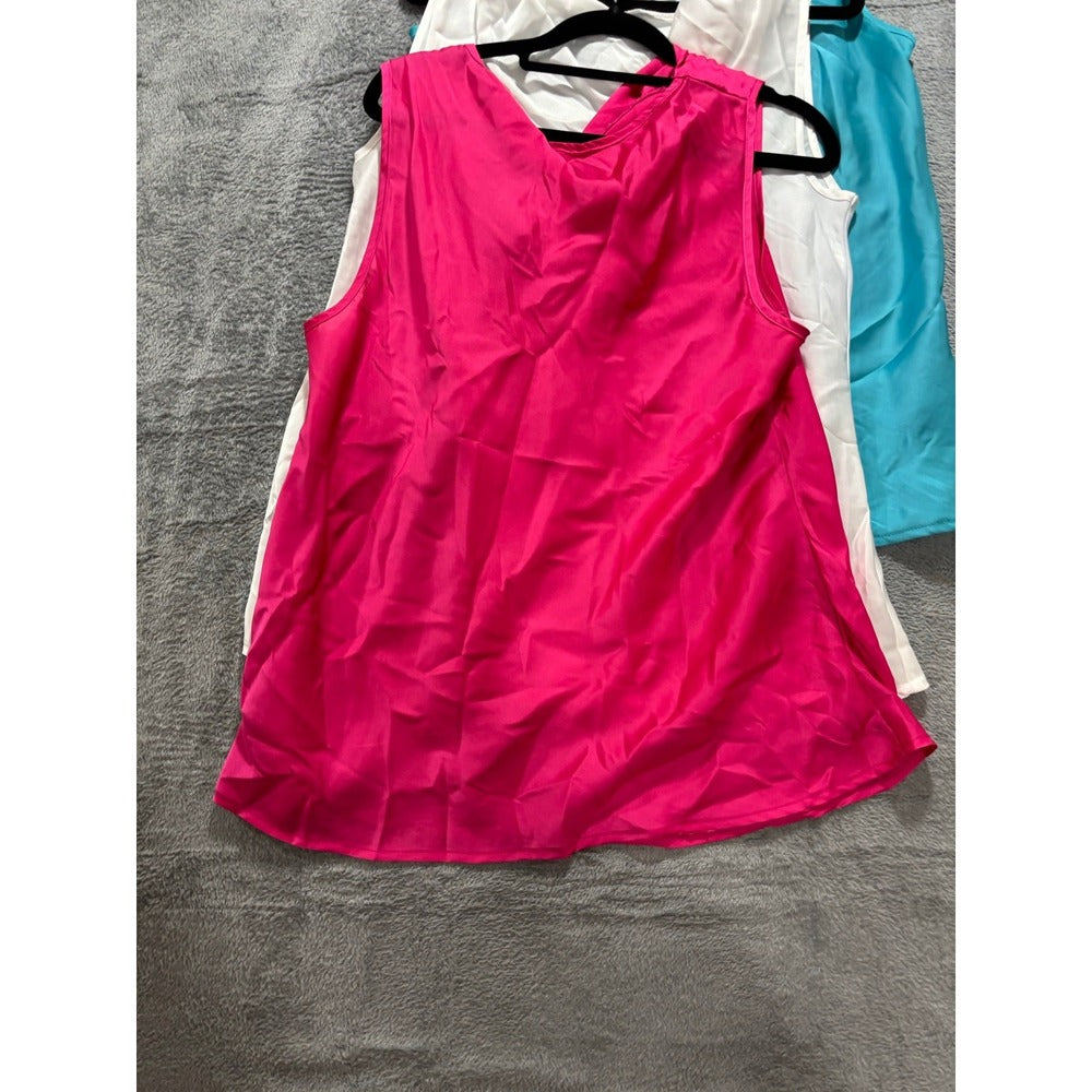 Dressbarn 1X Womens Blue White Pink Tank Top Bundle 3 Pack Casual Preppy Boho