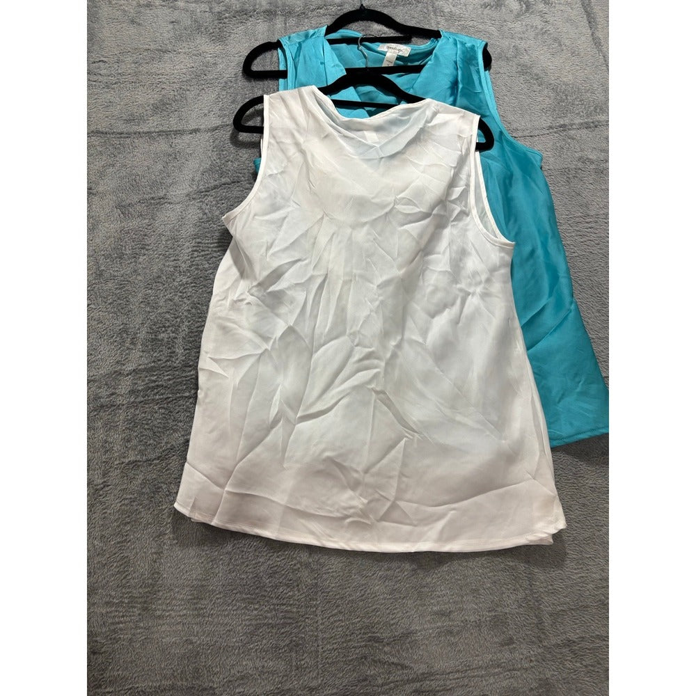 Dressbarn 1X Womens Blue White Pink Tank Top Bundle 3 Pack Casual Preppy Boho