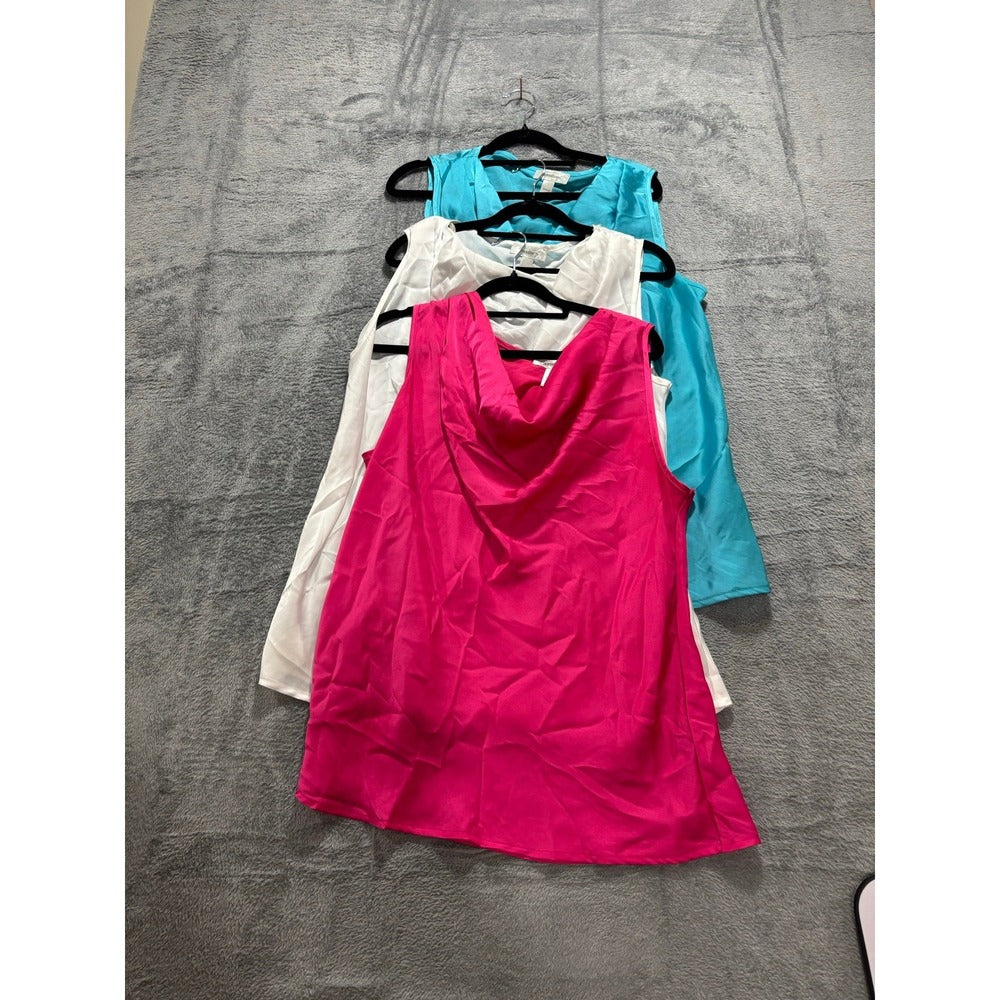 Dressbarn 1X Womens Blue White Pink Tank Top Bundle 3 Pack Casual Preppy Boho
