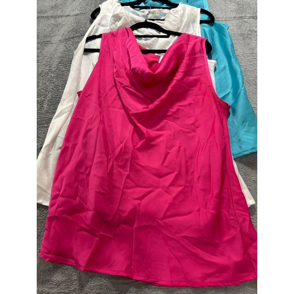 Dressbarn 1X Womens Blue White Pink Tank Top Bundle 3 Pack Casual Preppy Boho