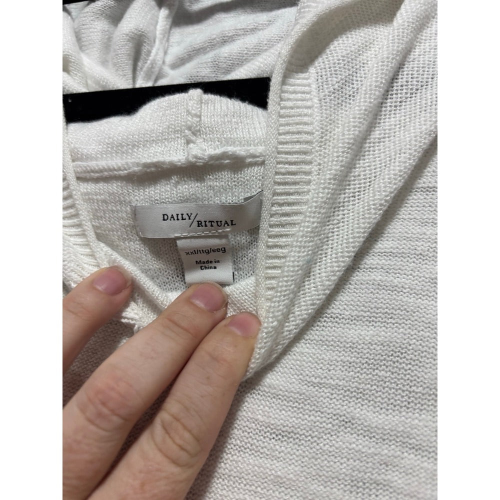 Daily Ritual XXL White Hooded Top Womens Cozy Casual Pullover Sweater Boho
