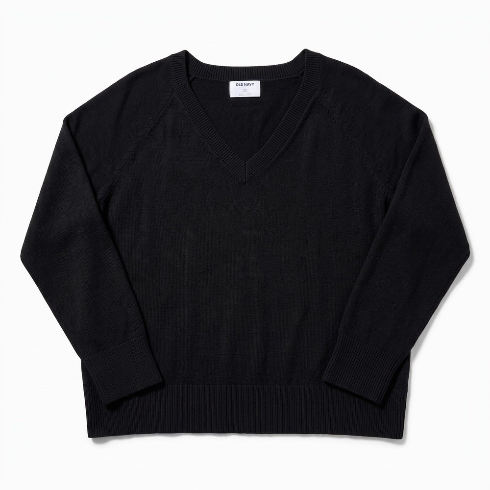 Old Navy L Black V-Neck Pullover Sweater Womens Casual Cozy Boho