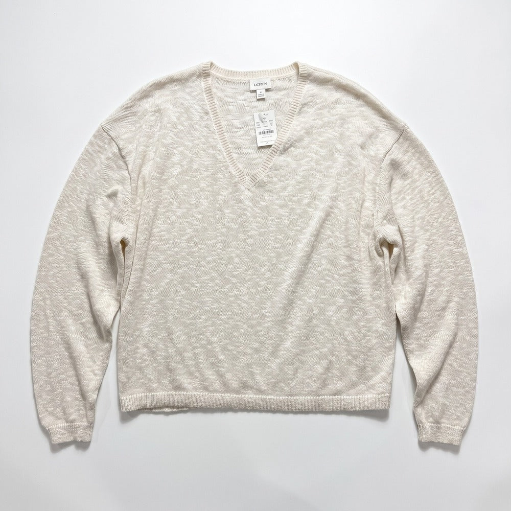 J.Crew Womens L Ivory V-Neck Cotton Knit Sweater NWT Relaxed Cozy