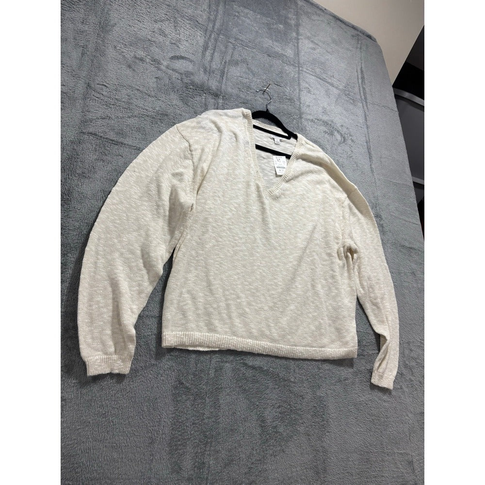 J.Crew Womens L Ivory V-Neck Cotton Knit Sweater NWT Relaxed Cozy
