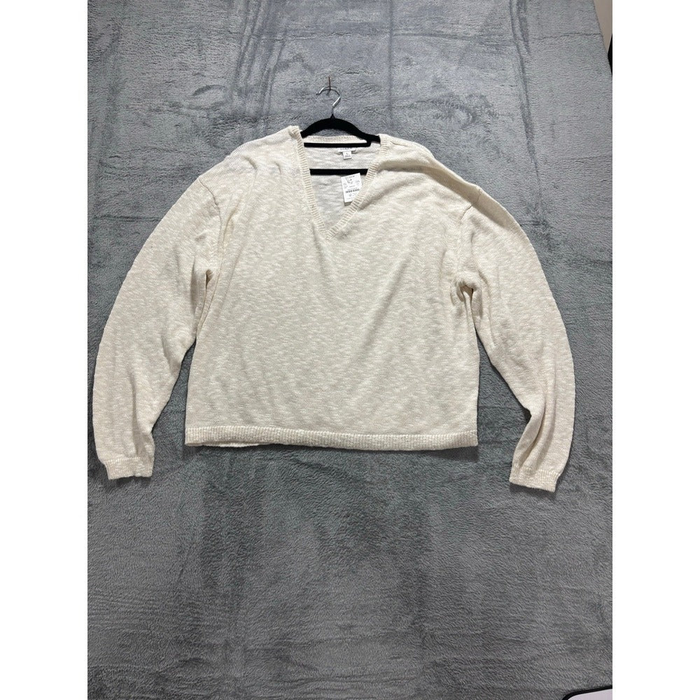 J.Crew Womens L Ivory V-Neck Cotton Knit Sweater NWT Relaxed Cozy