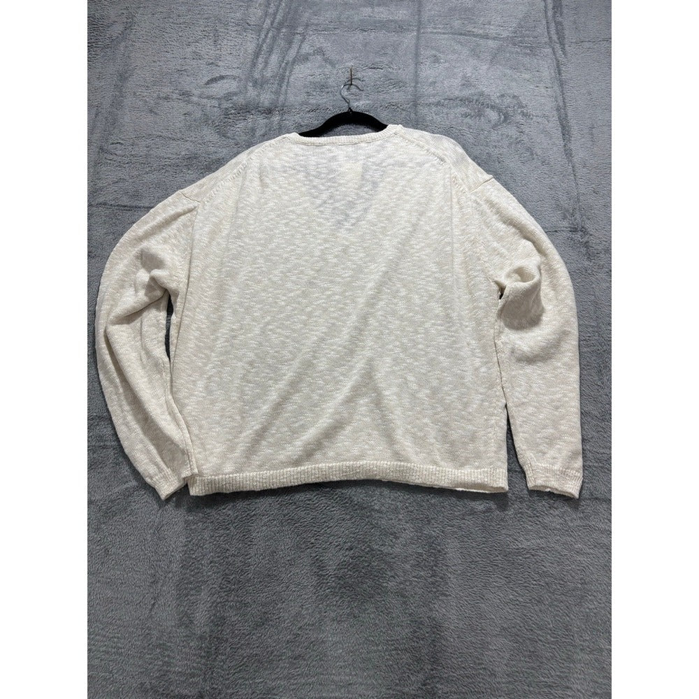 J.Crew Womens L Ivory V-Neck Cotton Knit Sweater NWT Relaxed Cozy