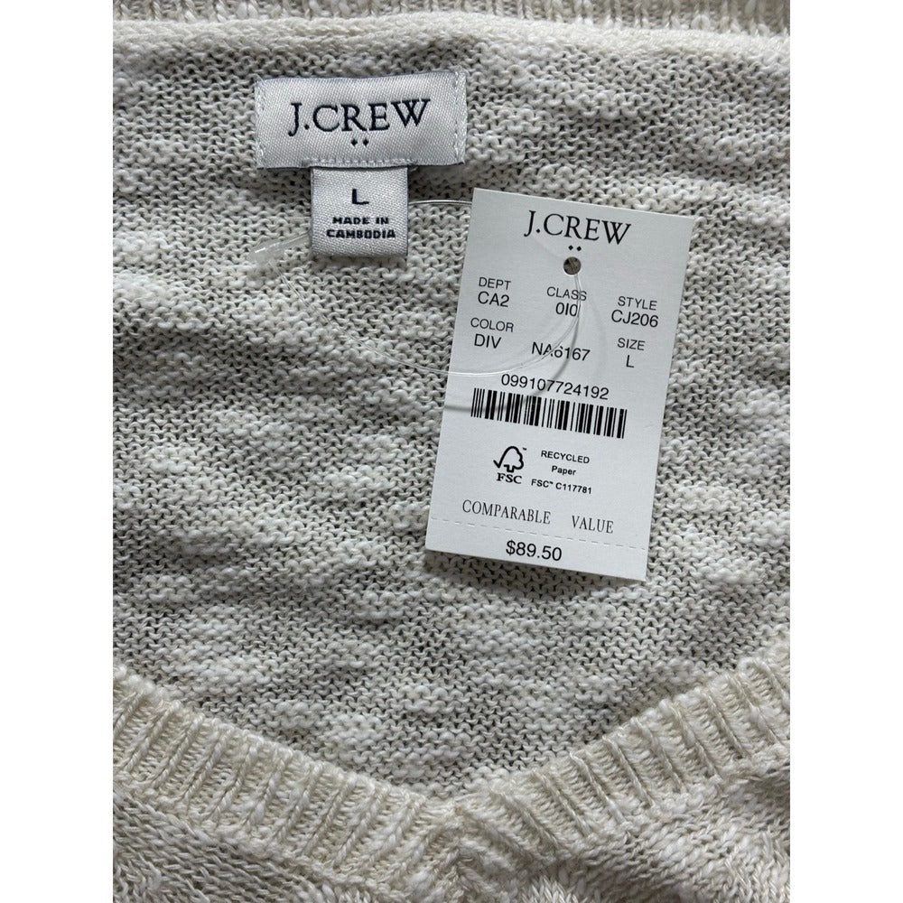 J.Crew Womens L Ivory V-Neck Cotton Knit Sweater NWT Relaxed Cozy