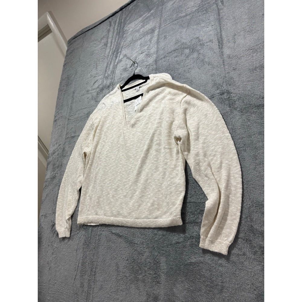 J.Crew Womens L Ivory V-Neck Cotton Knit Sweater NWT Relaxed Cozy