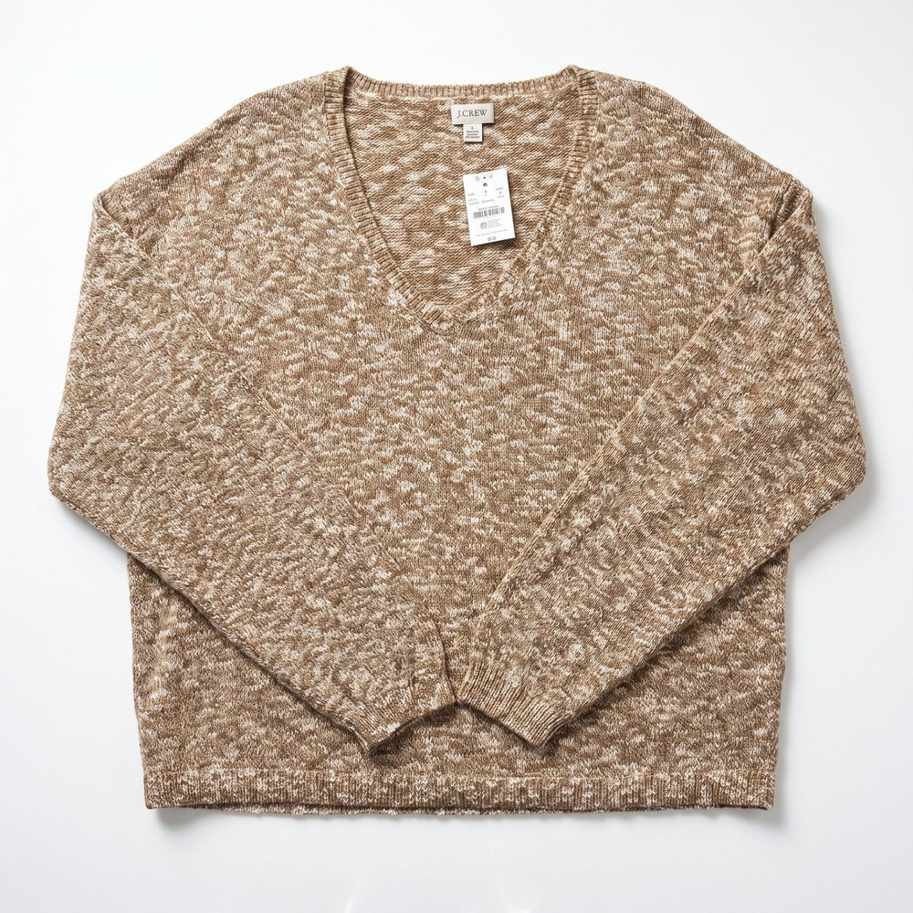 J.Crew Womens L Brown Marl V-Neck Pullover Sweater NWT Cozy Casual