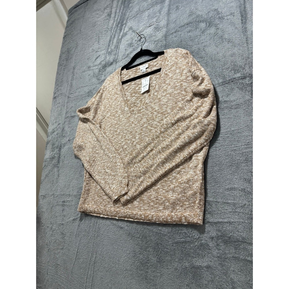 J.Crew Womens L Brown Marl V-Neck Pullover Sweater NWT Cozy Casual
