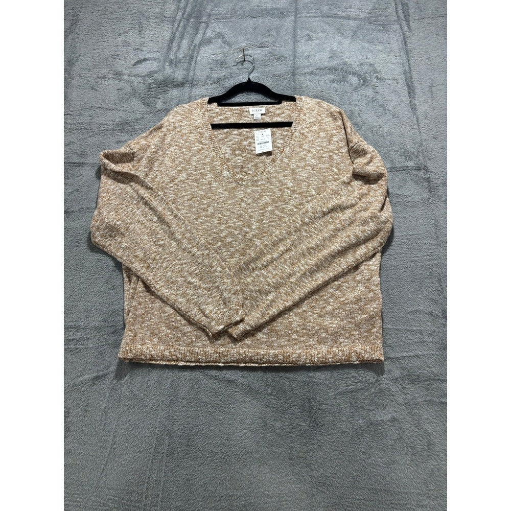 J.Crew Womens L Brown Marl V-Neck Pullover Sweater NWT Cozy Casual