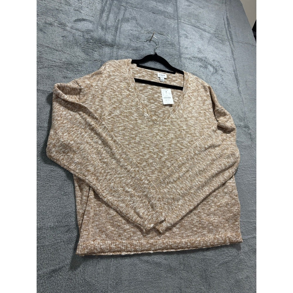 J.Crew Womens L Brown Marl V-Neck Pullover Sweater NWT Cozy Casual