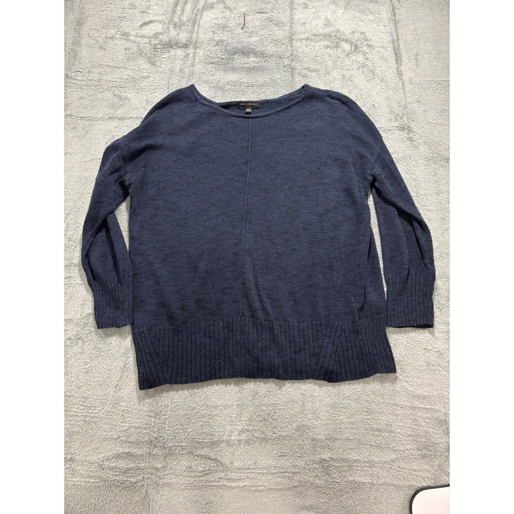 Banana Republic XL Womens Navy Blue Linen Blend Pullover Sweater Casual Boho