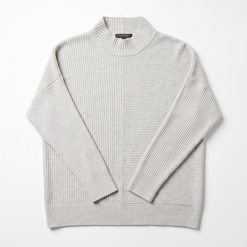 Banana Republic XL Womens Gray Mixed Rib Mock Neck Sweater