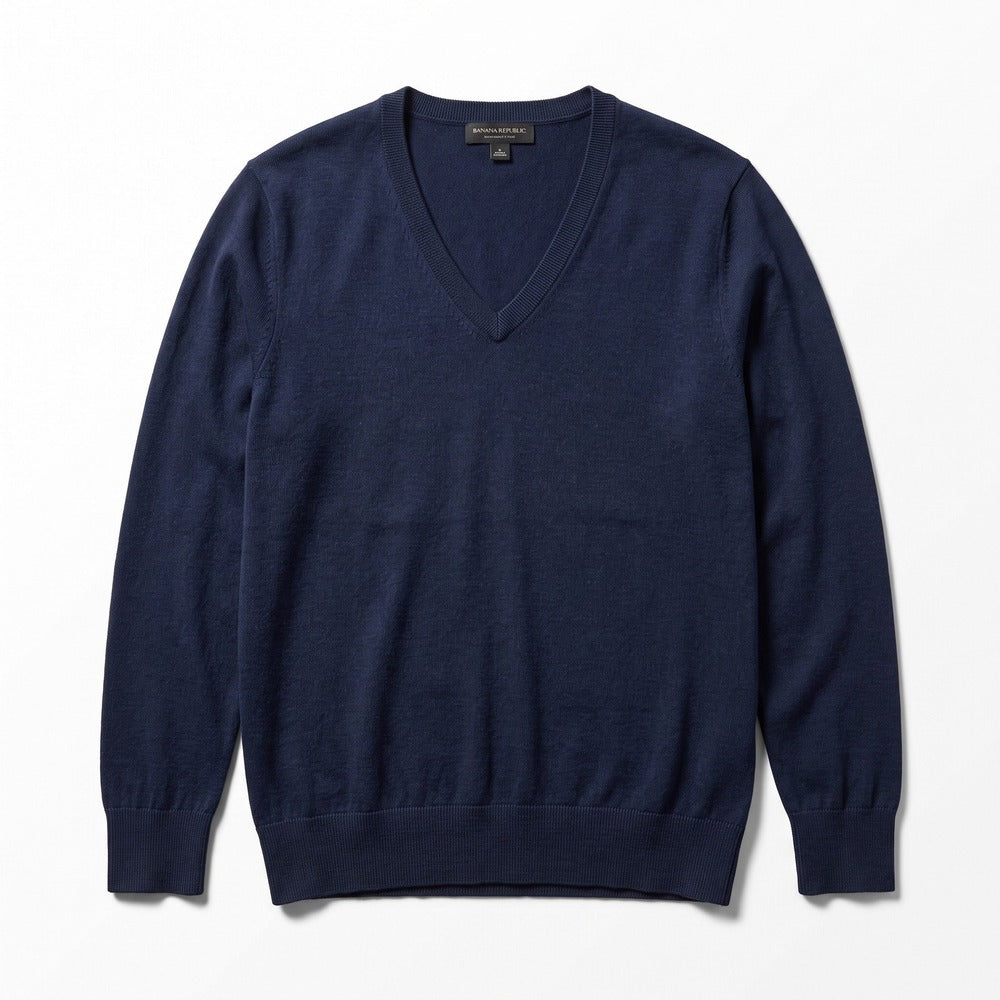 Banana Republic Womens XXL Navy Blue Premium Luxe V-Neck Sweater Cozy