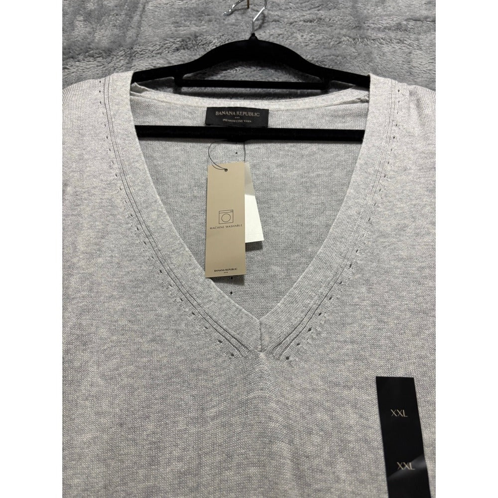Banana Republic XXL Gray Premium Luxe V-Neck Sweater Womens Cozy NEW