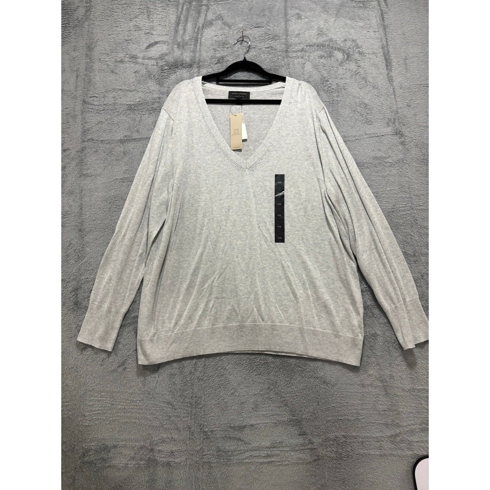 Banana Republic XXL Gray Premium Luxe V-Neck Sweater Womens Cozy NEW