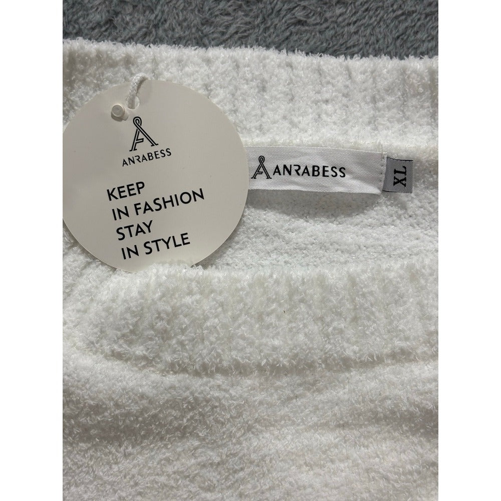ANRABESS XL Womens White Oversized Crewneck Sweater NWT Cozy