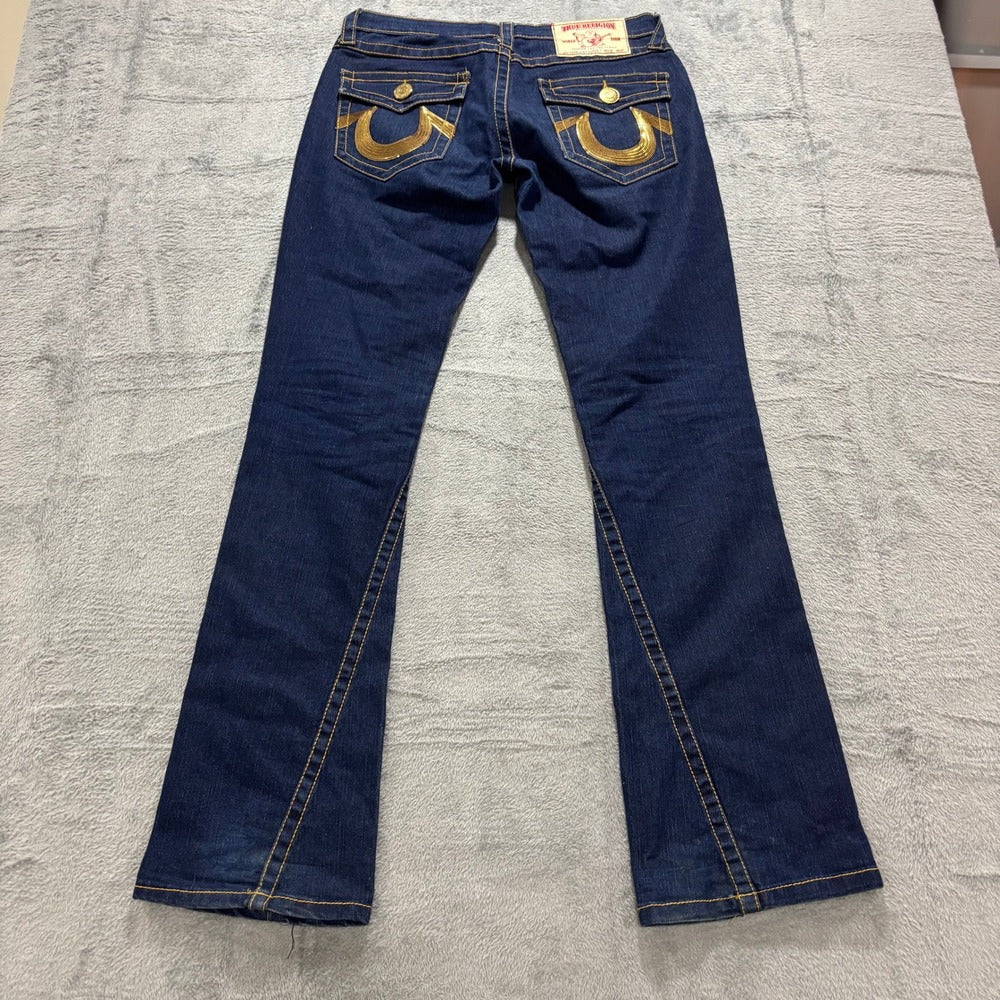 True Religion Womens 30 Dark Wash Blue Flare Jeans Vintage Y2K Boho Stretch